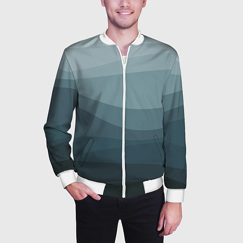 Мужской бомбер Бирюзовые волны / 3D-Белый – фото 3