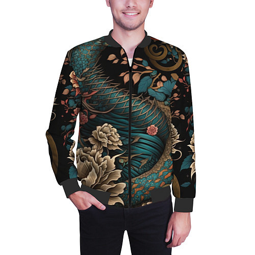 Мужской бомбер Японский змей Irezumi / 3D-Черный – фото 3