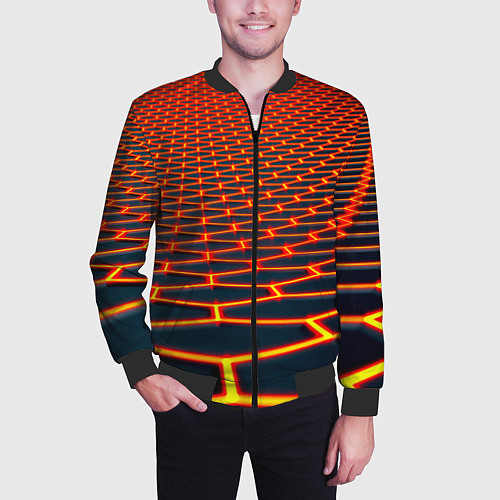 Мужской бомбер Honeycomb yellow cyber / 3D-Черный – фото 3
