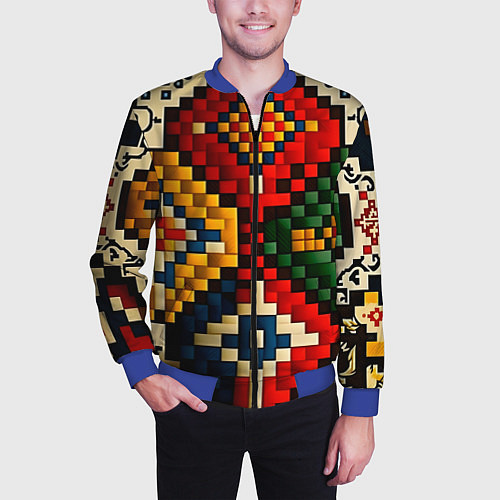 Мужской бомбер Русский узор крестиком / 3D-Синий – фото 3