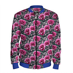 Бомбер мужской Розовые розы с цифровым камуфляжем, цвет: 3D-синий