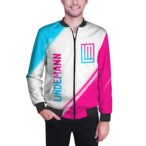 Мужской бомбер Lindemann neon gradient style: надпись, символ / 3D-Черный – фото 3