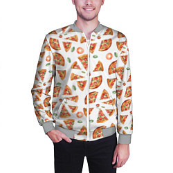 Бомбер мужской Кусочки пиццы - паттерн на белом, цвет: 3D-меланж — фото 2