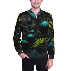 Бомбер мужской Зеленые абстрактные листья, цвет: 3D-черный — фото 2