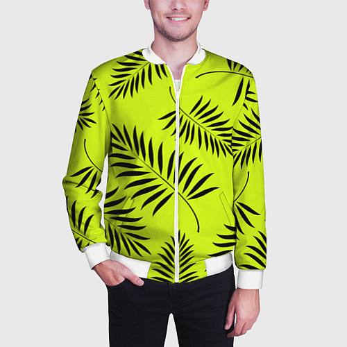 Мужской бомбер Пальмовые ветви / 3D-Белый – фото 3