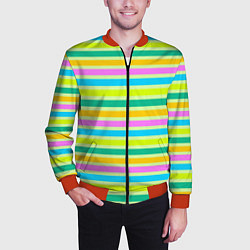 Бомбер мужской Желто-зеленый полосатый узор, цвет: 3D-красный — фото 2