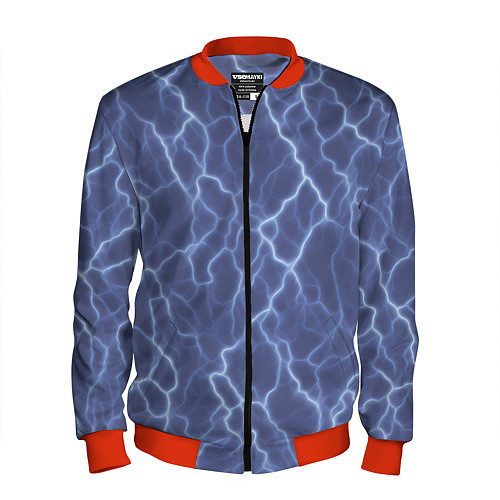 Мужской бомбер Электрический разряд на голубом фоне / 3D-Красный – фото 1