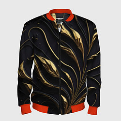 Бомбер мужской Золотой орнамент на черном, цвет: 3D-красный