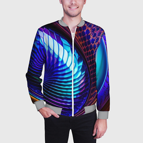 Мужской бомбер Неоновый водоворот / 3D-Меланж – фото 3