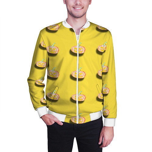 Мужской бомбер Тыква с глазами / 3D-Белый – фото 3