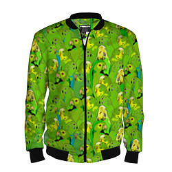 Бомбер мужской Зеленые волнистые попугайчики, цвет: 3D-черный