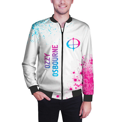 Мужской бомбер Ozzy Osbourne neon gradient style: надпись, символ / 3D-Черный – фото 3