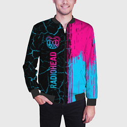Бомбер мужской Radiohead - neon gradient: по-вертикали, цвет: 3D-черный — фото 2
