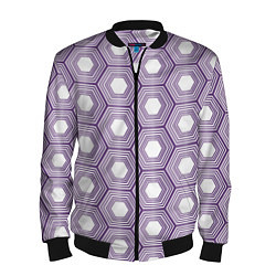 Бомбер мужской Шестиугольники фиолетовые, цвет: 3D-черный