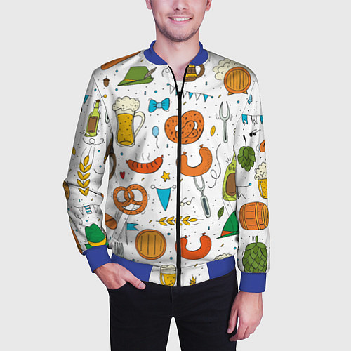Мужской бомбер Октоберфест - цветной дудл / 3D-Синий – фото 3