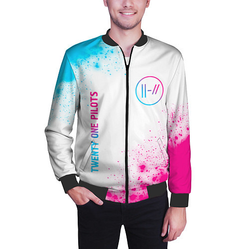 Мужской бомбер Twenty One Pilots neon gradient style: надпись, си / 3D-Черный – фото 3