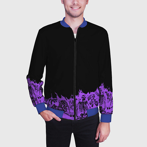 Мужской бомбер Скелеты в неоновом огне / 3D-Синий – фото 3