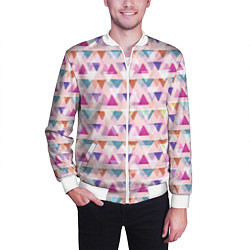 Бомбер мужской Цветные треугольники, цвет: 3D-белый — фото 2
