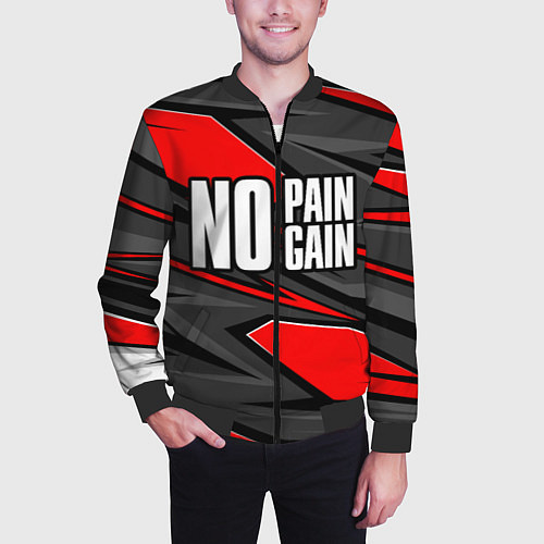 Мужской бомбер No pain no gain - красный / 3D-Черный – фото 3