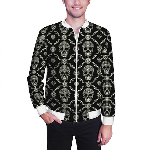 Мужской бомбер Узор с черепами Pattern with skulls / 3D-Белый – фото 3