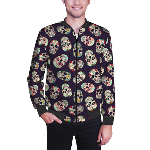 Мужской бомбер Узор с черепами Pattern with skulls / 3D-Черный – фото 3