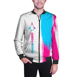 Бомбер мужской Assassins Creed neon gradient style: по-вертикали, цвет: 3D-черный — фото 2