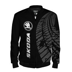 Бомбер мужской Skoda speed на темном фоне со следами шин: по-верт, цвет: 3D-черный