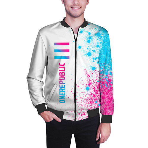 Мужской бомбер OneRepublic neon gradient style: по-вертикали / 3D-Черный – фото 3