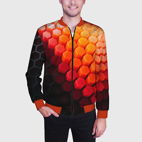 Мужской бомбер Hexagon orange / 3D-Красный – фото 3
