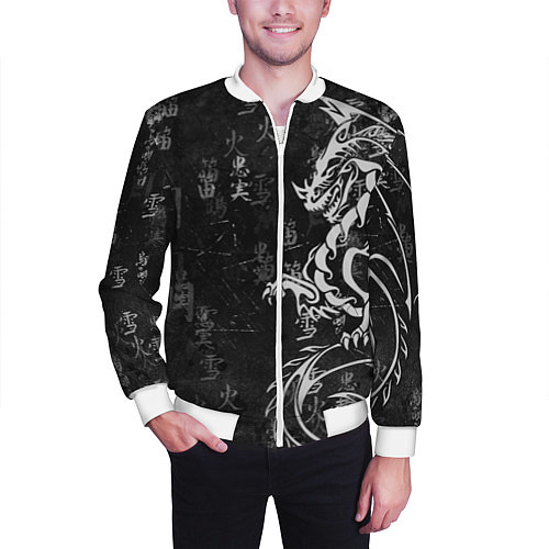 Мужской бомбер White dragon - grunge / 3D-Белый – фото 3