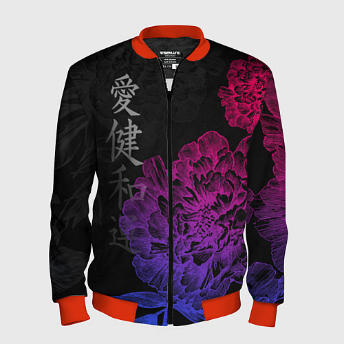 Мужской бомбер Neon flowers - japanese art / 3D-Красный – фото 1