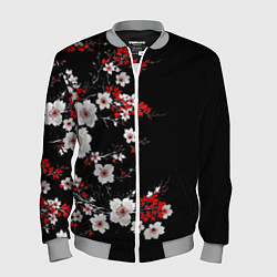 Бомбер мужской Белая и красная сакура - цветение, цвет: 3D-меланж