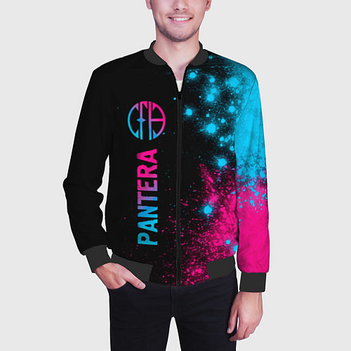 Мужской бомбер Pantera - neon gradient: по-вертикали / 3D-Черный – фото 3
