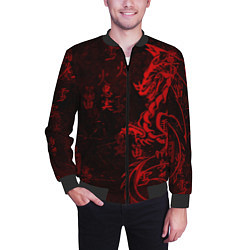 Бомбер мужской Красный дракон - иероглифы, цвет: 3D-черный — фото 2