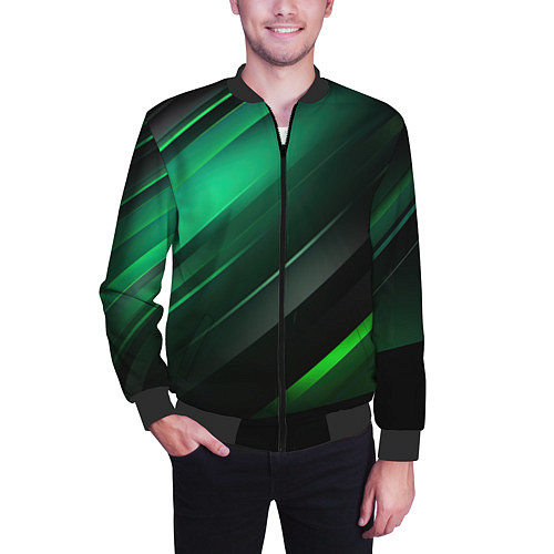 Мужской бомбер Black green abstract / 3D-Черный – фото 3