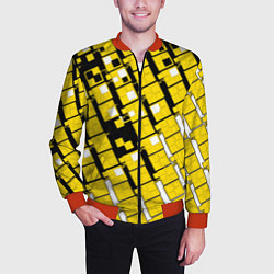 Бомбер мужской Киберпанк квадраты жёлтые, цвет: 3D-красный — фото 2