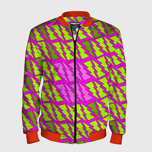 Мужской бомбер Ретро молнии розово-жёлтые / 3D-Красный – фото 1