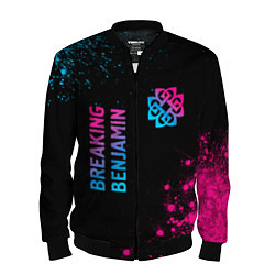 Бомбер мужской Breaking Benjamin - neon gradient: надпись, символ, цвет: 3D-черный
