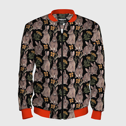 Мужской бомбер Зайцы и пижма / 3D-Красный – фото 1