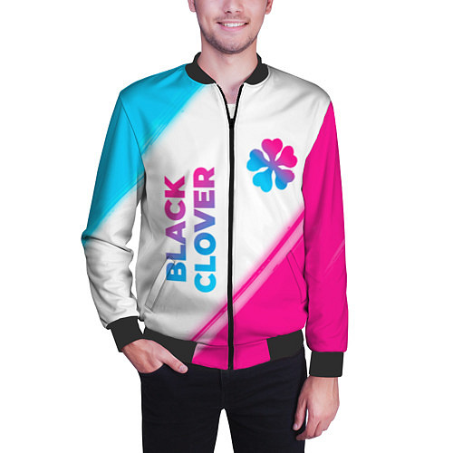 Мужской бомбер Black Clover neon gradient style: надпись, символ / 3D-Черный – фото 3