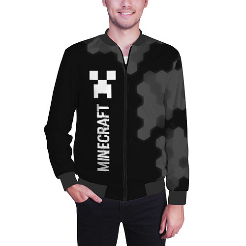 Мужской бомбер Minecraft glitch на темном фоне: по-вертикали / 3D-Черный – фото 3