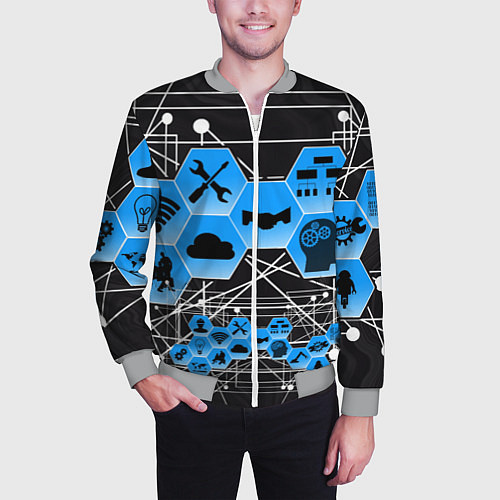 Мужской бомбер Виртуальный мир / 3D-Меланж – фото 3