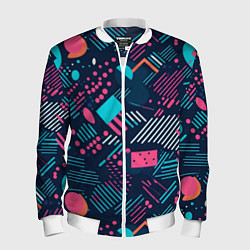 Бомбер мужской Абстракция синяя паттерн, цвет: 3D-белый