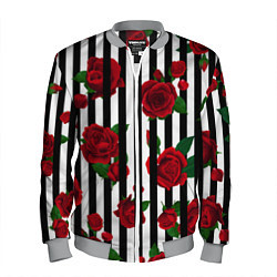 Бомбер мужской Полосы и красные розы, цвет: 3D-меланж