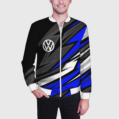 Мужской бомбер Volkswagen - Синяя абстракция / 3D-Белый – фото 3