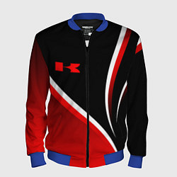 Бомбер мужской Кавасаки - красные волны, цвет: 3D-синий