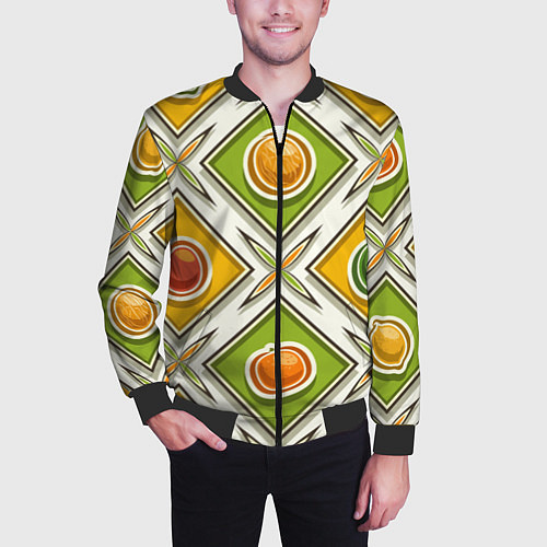 Мужской бомбер Fruits and berries pattern / 3D-Черный – фото 3