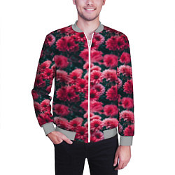 Бомбер мужской Красные цветы узор, цвет: 3D-меланж — фото 2