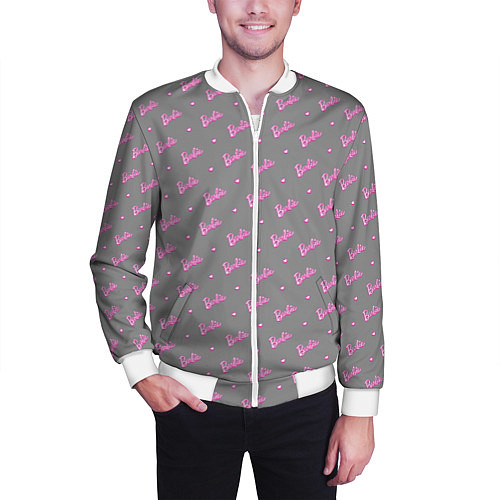 Мужской бомбер Паттерн - Барби и серый фон / 3D-Белый – фото 3