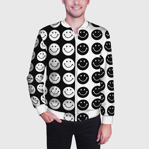Мужской бомбер Smiley black and white / 3D-Белый – фото 3